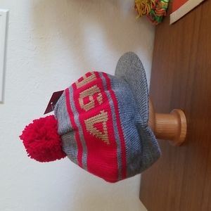 Mitchell & Ness Gray and Red Pom Hat